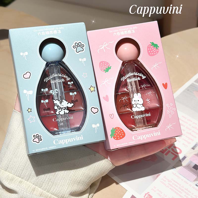 CAPPUVINI Lip Jelly – Lipgloss-Palette mit 6 Farben, Spiegelglanz und Silikon-Applikator, 6 g