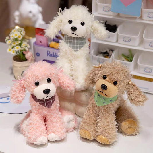 Süßer Pudel Plüschhund 23 cm – Realistisches Kuscheltier mit Gewichtskügelchen | Weicher Stoffhund in 3 Farben | Geschenk & Deko