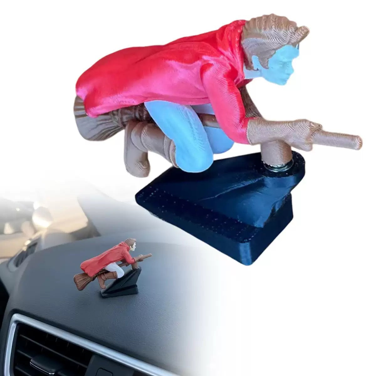 Fliegender Besenreiter Auto-Deko – Bewegliche Wackelfigur fürs Armaturenbrett, lustiger Auto-Innenraum-Schmuck in 4 Farben