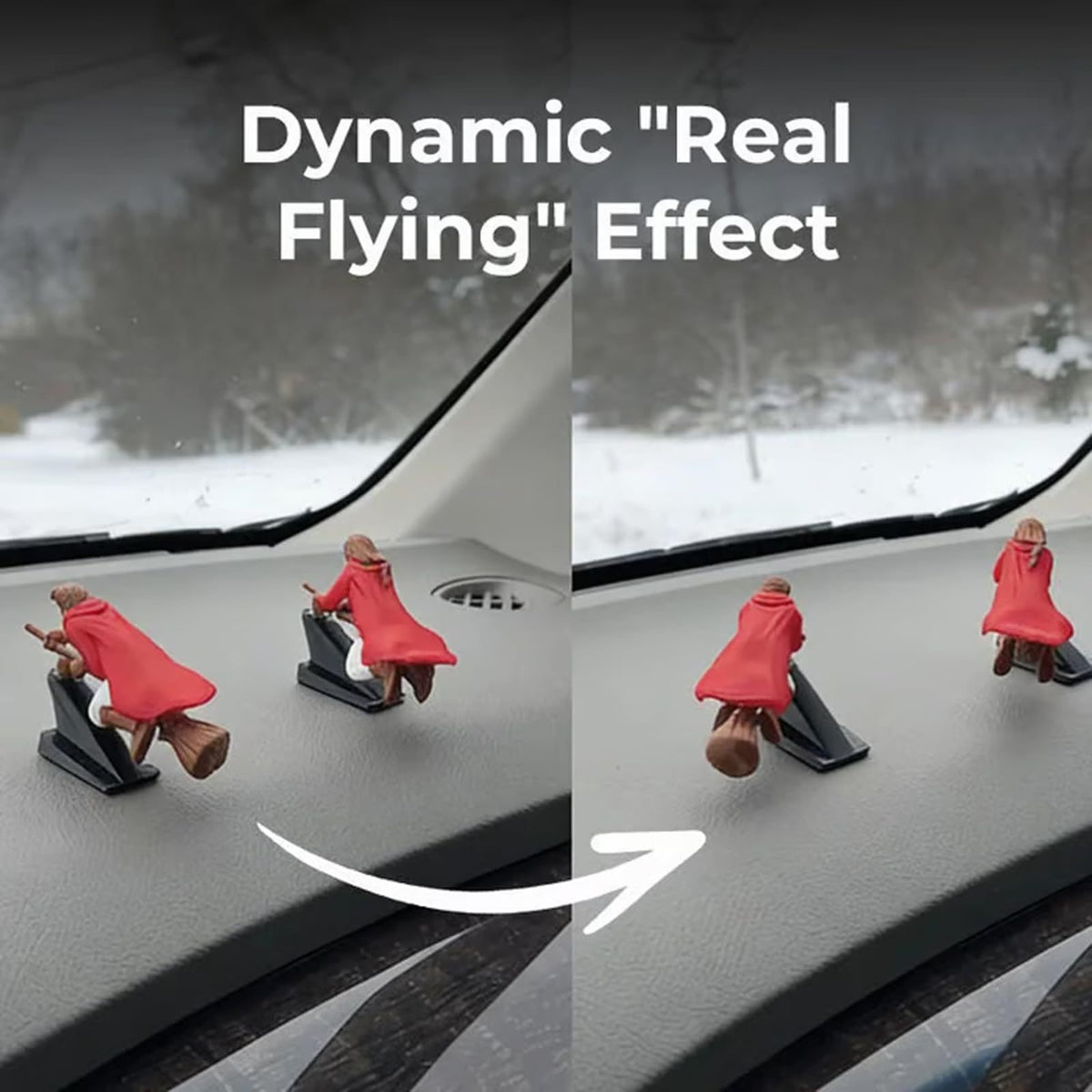 Fliegender Besenreiter Auto-Deko – Bewegliche Wackelfigur fürs Armaturenbrett, lustiger Auto-Innenraum-Schmuck in 4 Farben