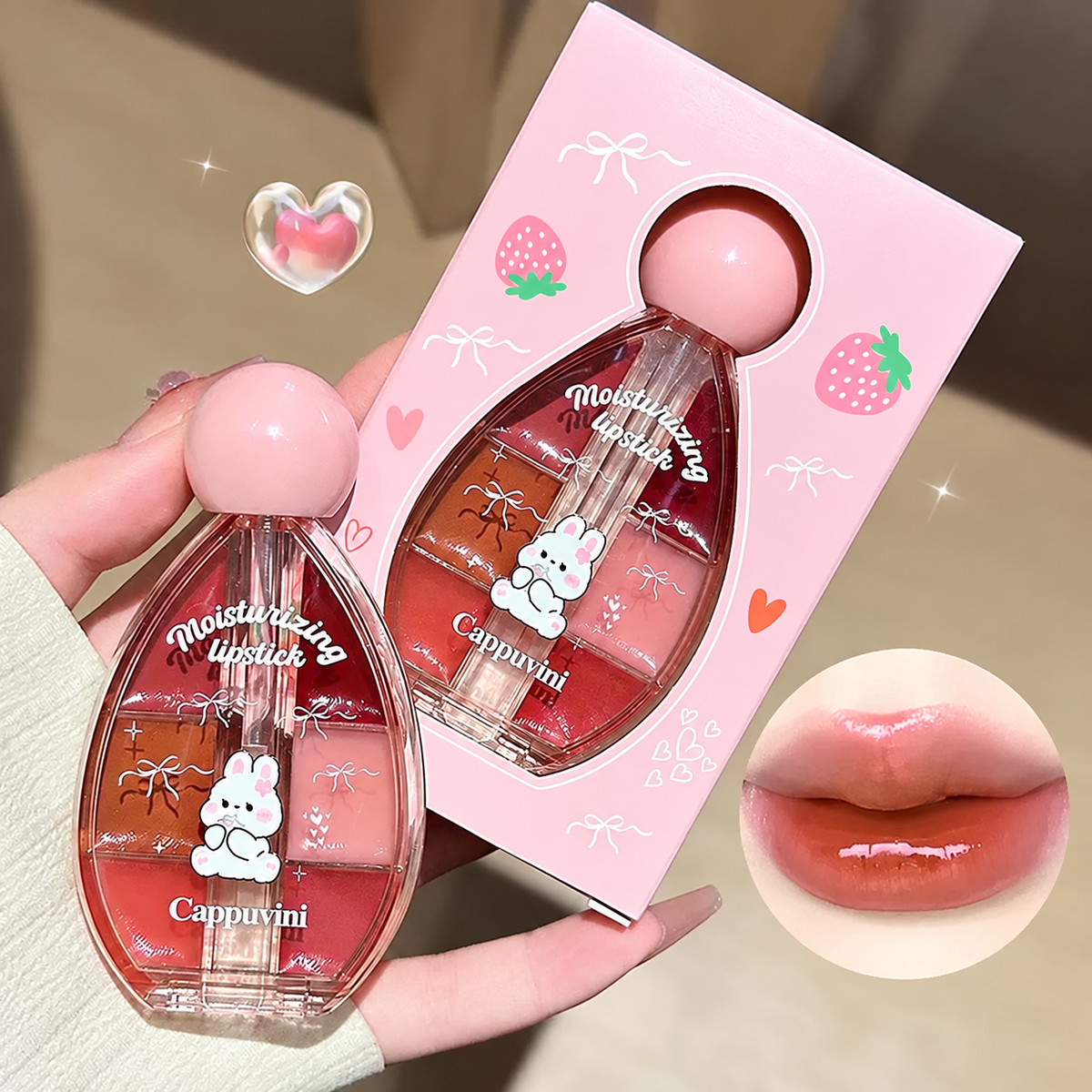 CAPPUVINI Lip Jelly – Lipgloss-Palette mit 6 Farben, Spiegelglanz und Silikon-Applikator, 6 g