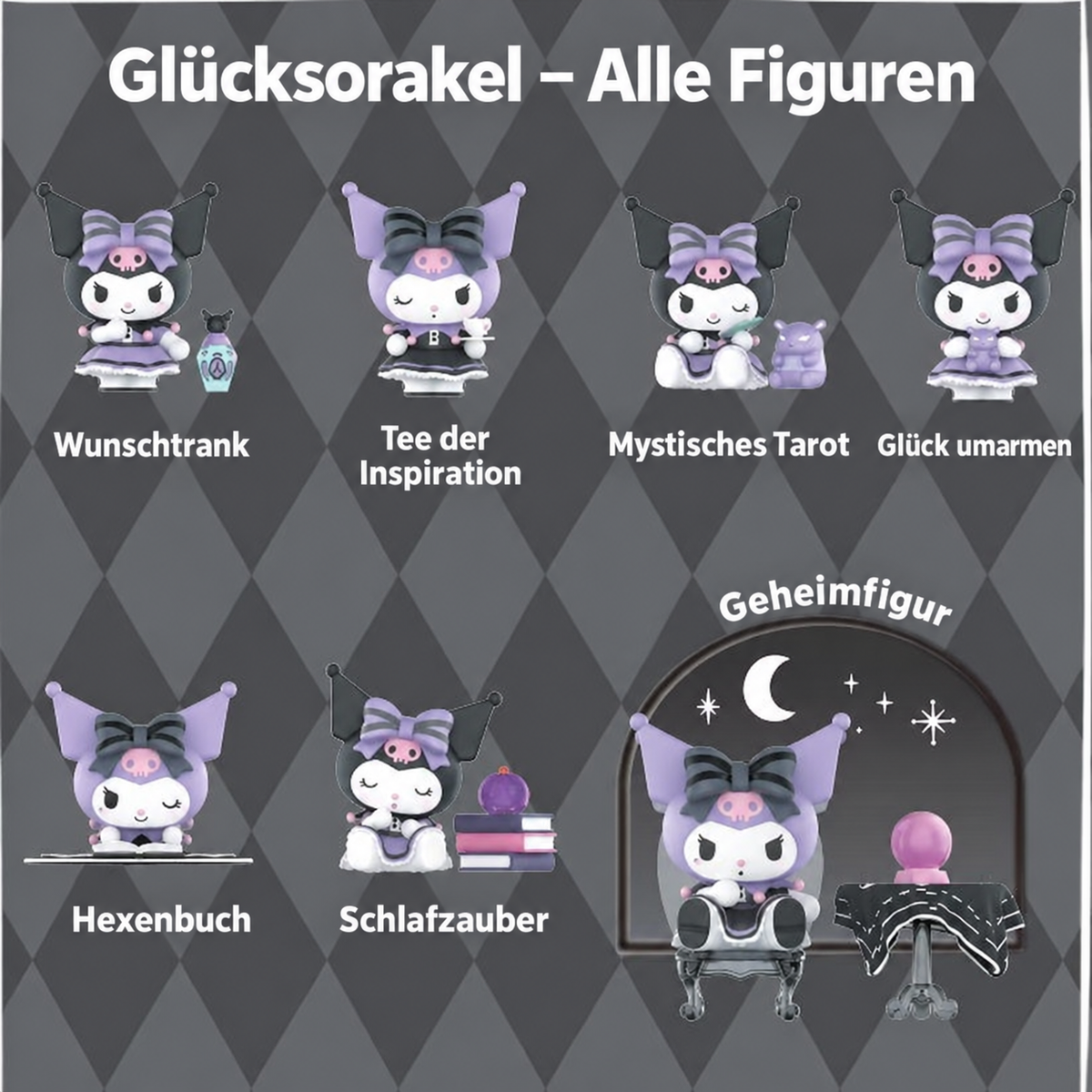 Kuromi/Melody Lucky Divination Blind Box – 1 zufällige Sammelfigur aus 7 Motivvarianten