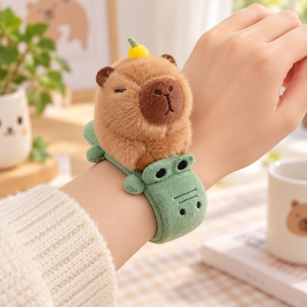 Kapibara Tierischer Plüsch-Hugger Armband zum Umarmen und Befestigen – niedliche Deko für verschiedene Plätze, 18 × 23 cm, 1 Stück