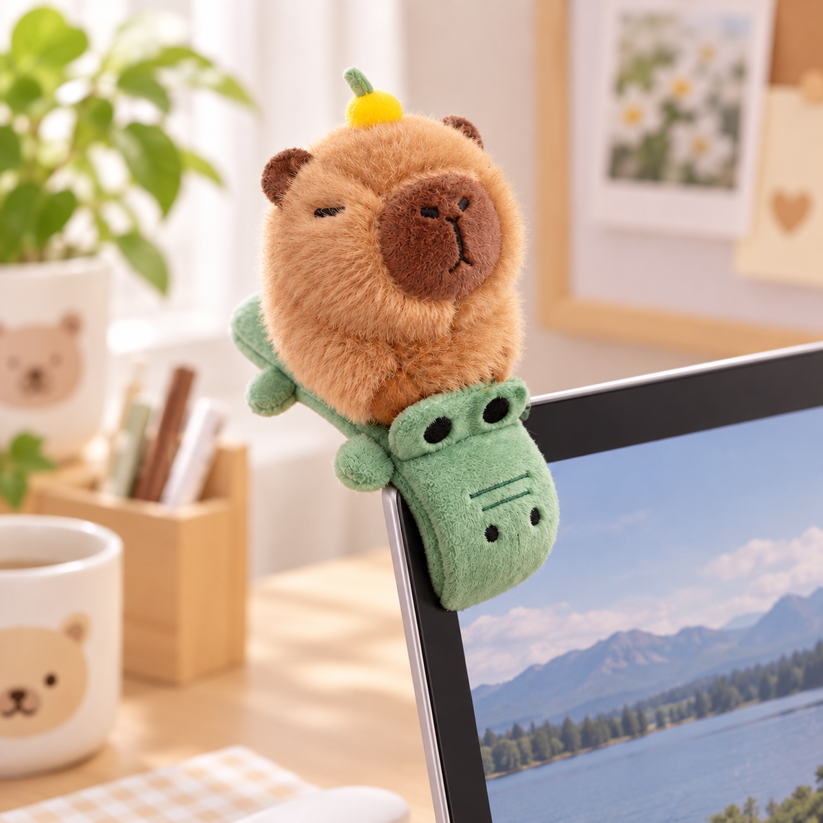 Kapibara Tierischer Plüsch-Hugger Armband zum Umarmen und Befestigen – niedliche Deko für verschiedene Plätze, 18 × 23 cm, 1 Stück