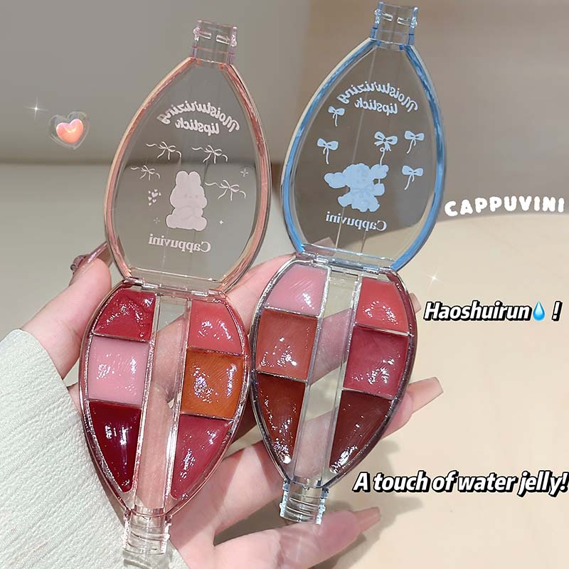 CAPPUVINI Lip Jelly – Lipgloss-Palette mit 6 Farben, Spiegelglanz und Silikon-Applikator, 6 g