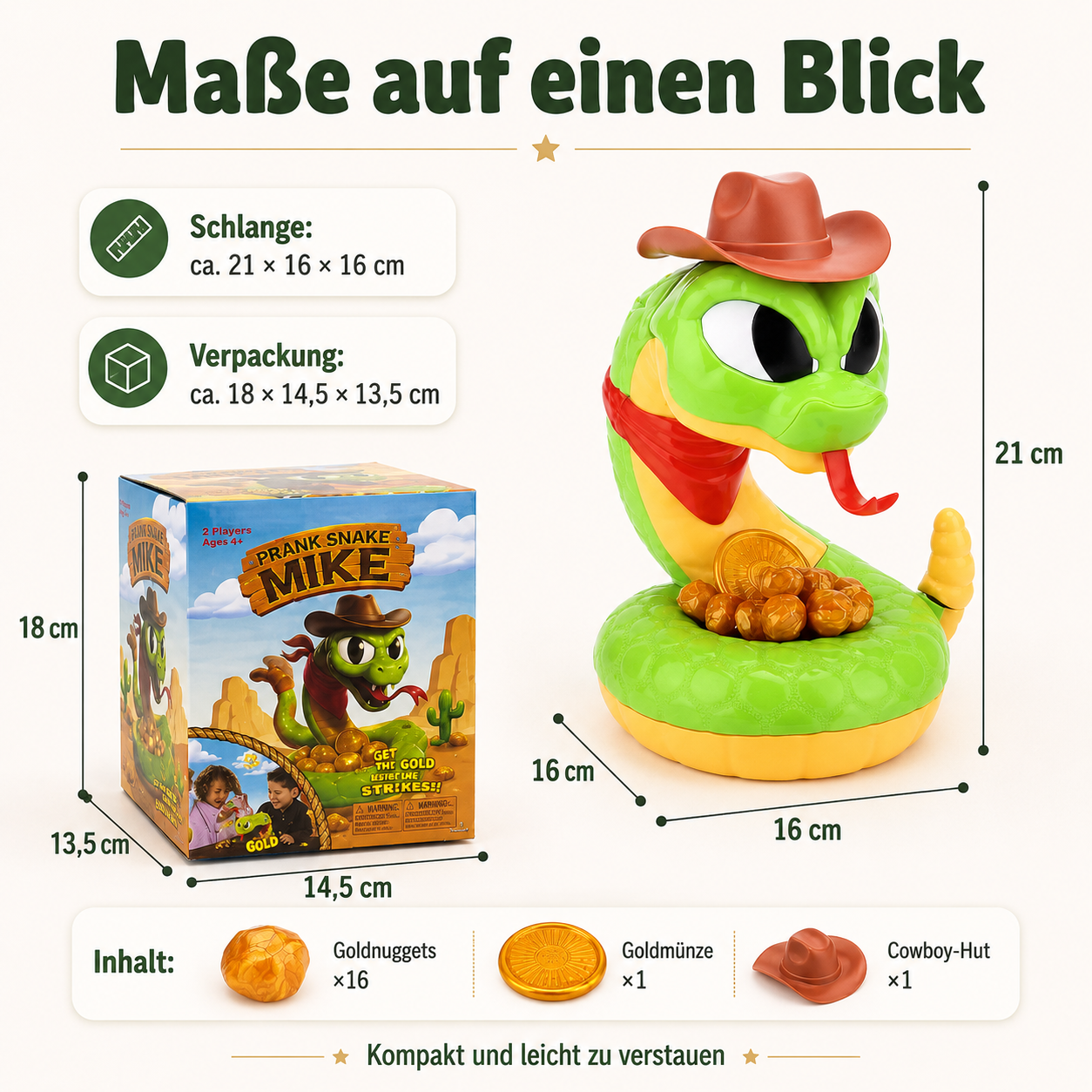 Schnapp-Schlange – lustiges Reaktionsspiel mit Goldstücken für Kinder & Familie