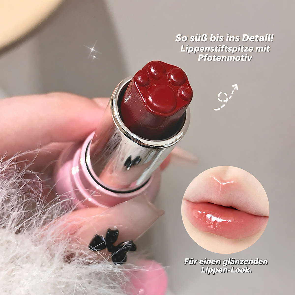 GEGE BEAR Lippenstift mit Glossy Finish & süßem Bären-Taschenanhänger, 3,8 g