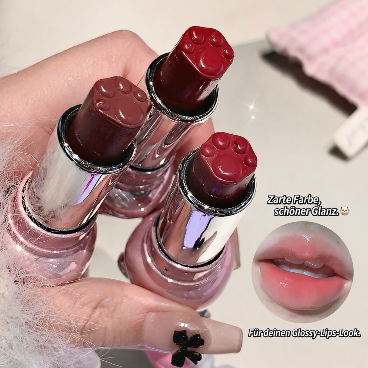 GEGE BEAR Lippenstift mit Glossy Finish & süßem Bären-Taschenanhänger, 3,8 g