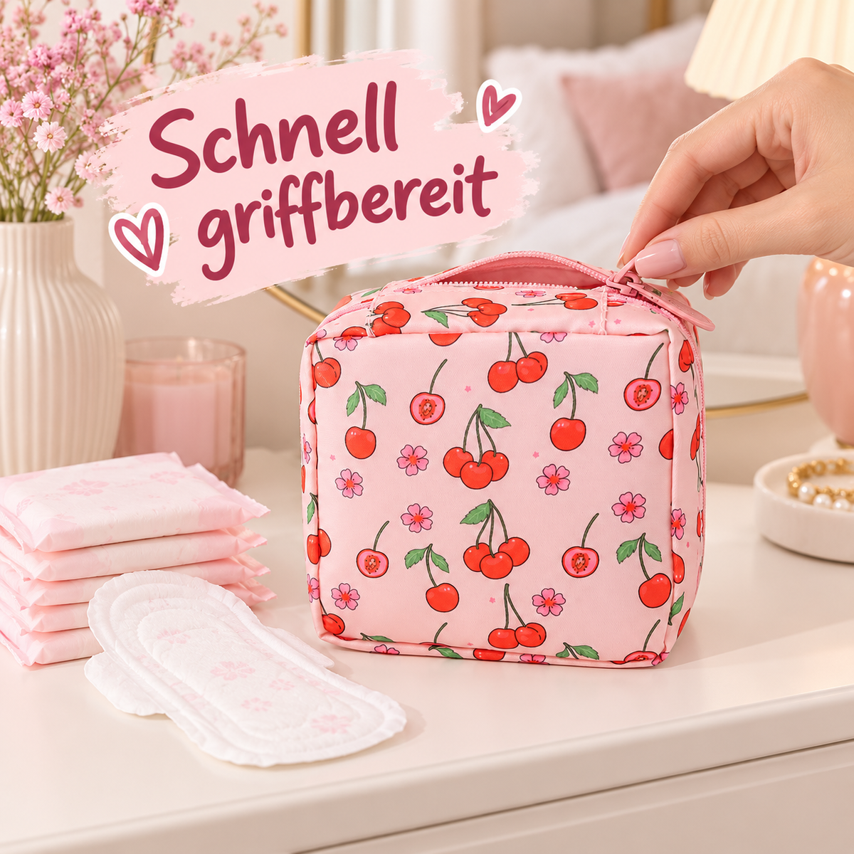 Kompakte Aufbewahrungstasche für Damenhygiene – Binden-Etui mit Reißverschluss, 7 Designs, ideal für Handtasche & Reisen