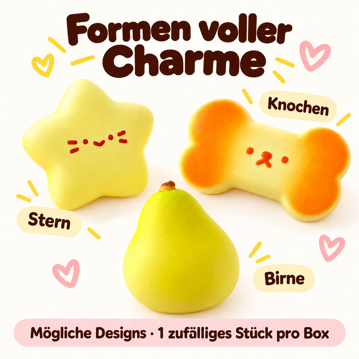 Squishy – Blindbox 1 Stück zufällig aus 11 farbenfrohen Designs | Weiches Drückspielzeug zum Sammeln