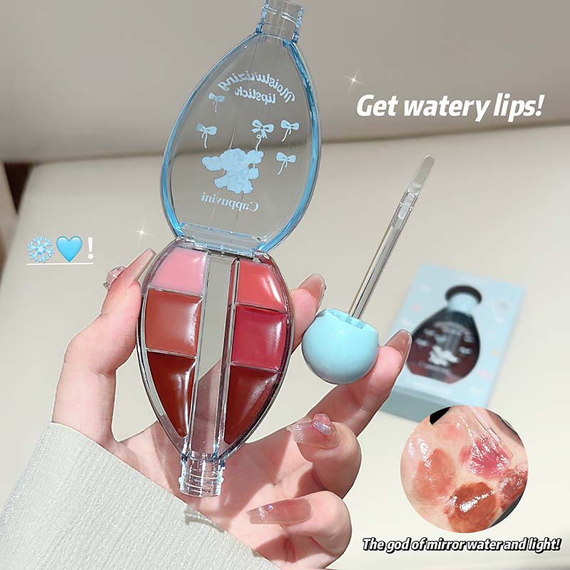 CAPPUVINI Lip Jelly – Lipgloss-Palette mit 6 Farben, Spiegelglanz und Silikon-Applikator, 6 g