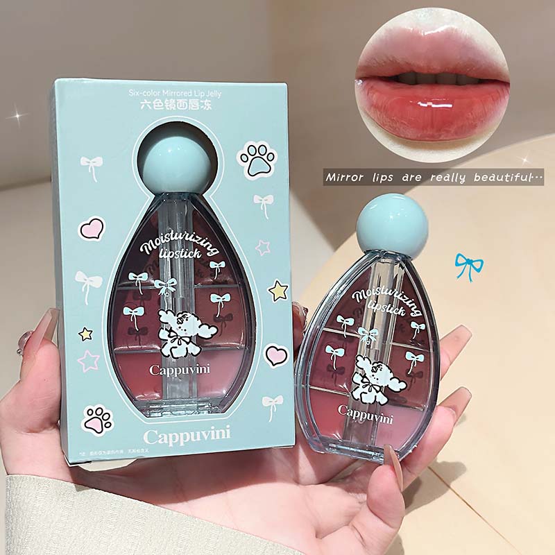 CAPPUVINI Lip Jelly – Lipgloss-Palette mit 6 Farben, Spiegelglanz und Silikon-Applikator, 6 g