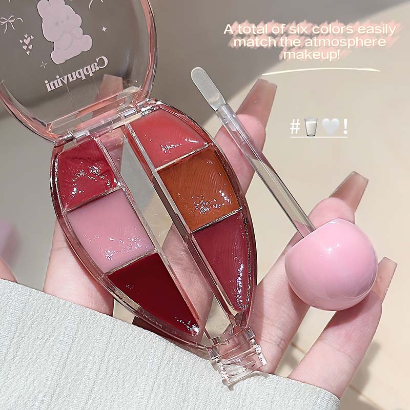 CAPPUVINI Lip Jelly – Lipgloss-Palette mit 6 Farben, Spiegelglanz und Silikon-Applikator, 6 g