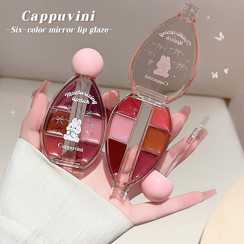 CAPPUVINI Lip Jelly – Lipgloss-Palette mit 6 Farben, Spiegelglanz und Silikon-Applikator, 6 g