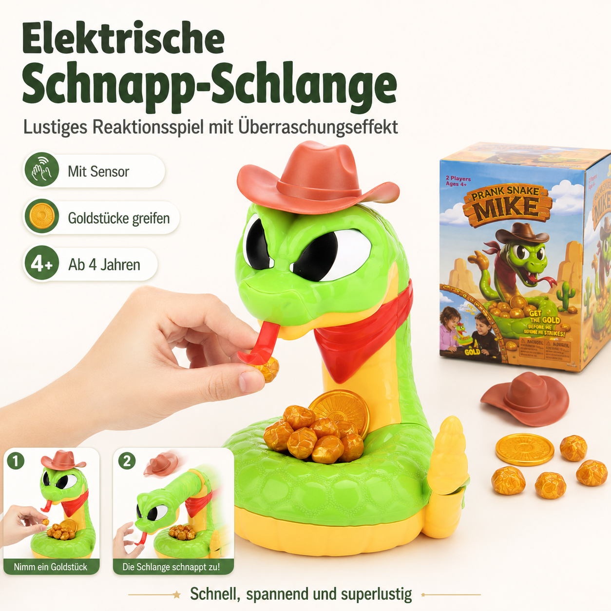 Schnapp-Schlange – lustiges Reaktionsspiel mit Goldstücken für Kinder & Familie