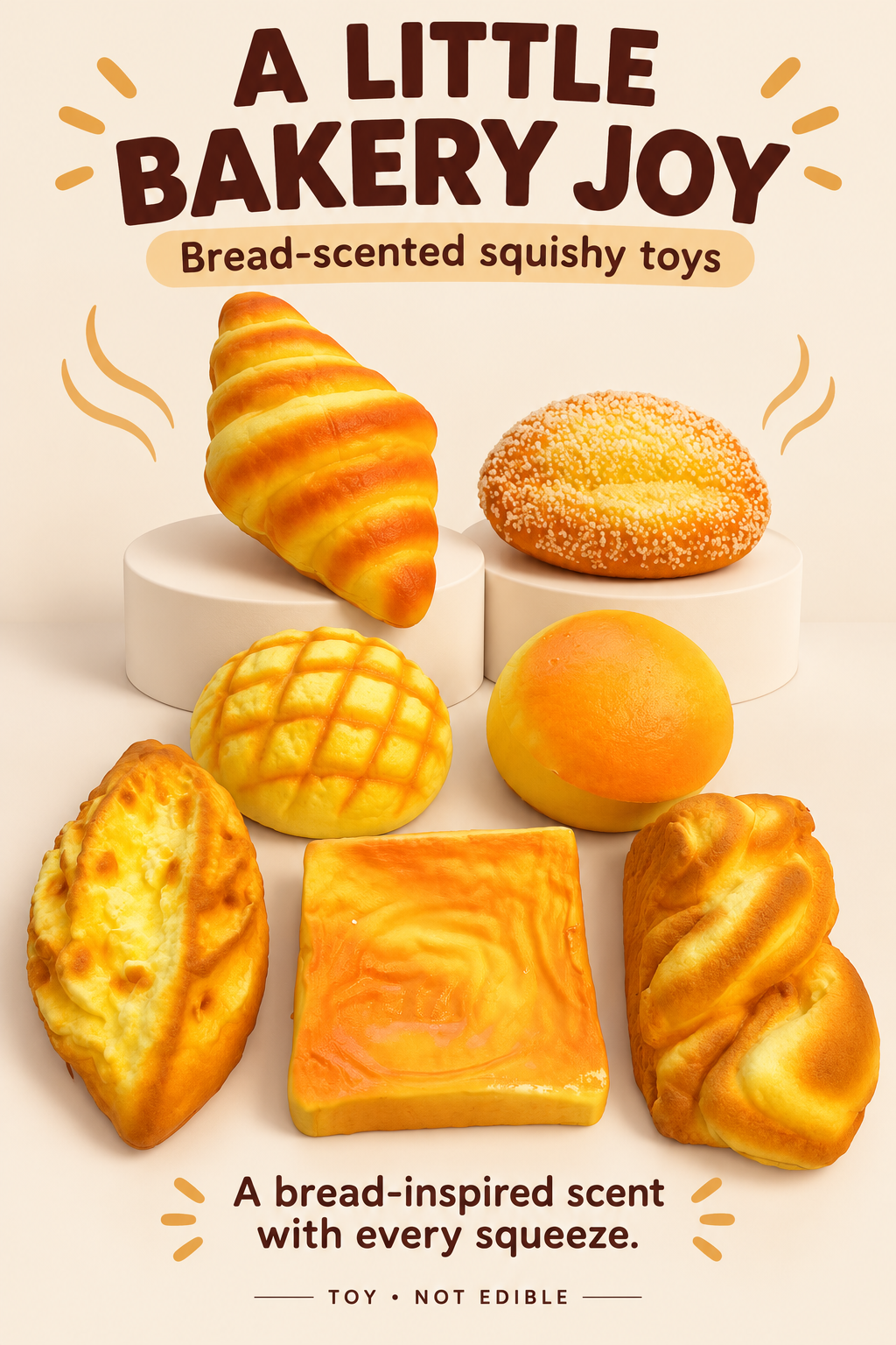 Brotförmiges Squishy mit Brotduft – langsam rückformendes Knautschspielzeug, 7 Designs zur Auswahl
